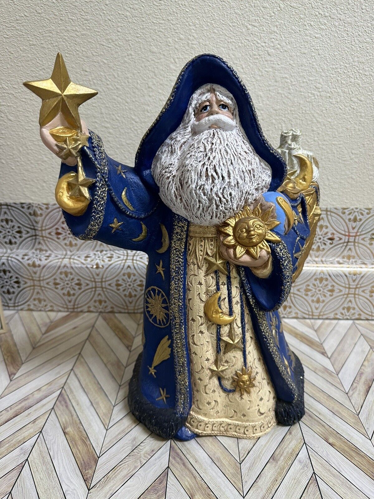 Vintage Celestial Santa Ceramic, Old World Santa, Hand Painted 96’