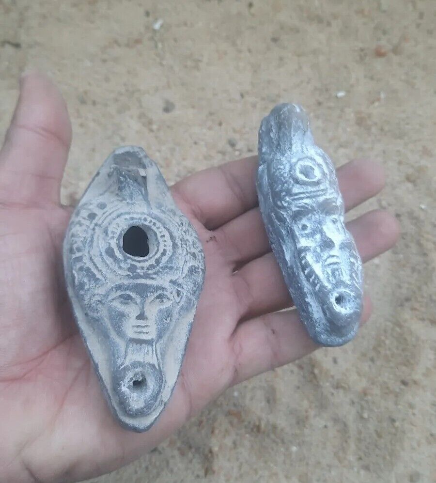 2 RARE Unique ANCIENT EGYPTIAN ANTIQUE Oil Lamp Old Pharaonic Lamp 