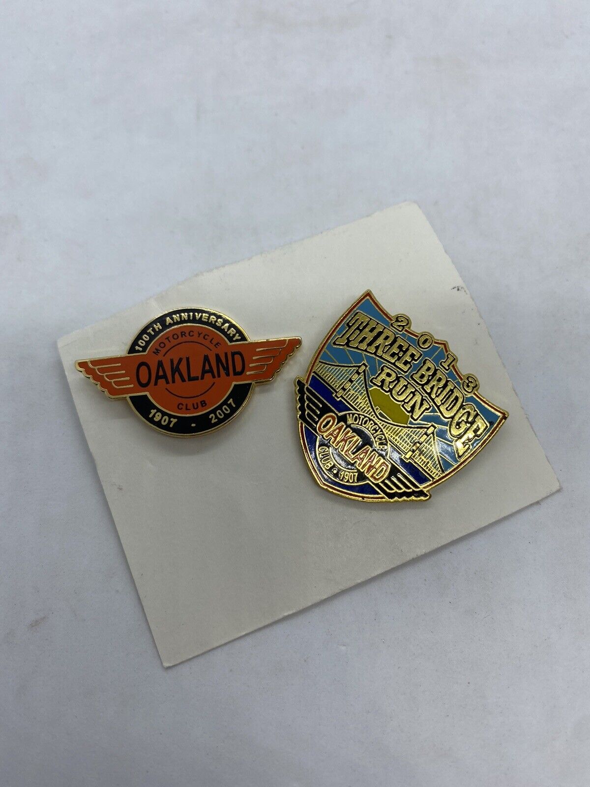 2007 And 2013 Oakland Motorcycle Club Pins 100th Anniversary Three Bridge Run