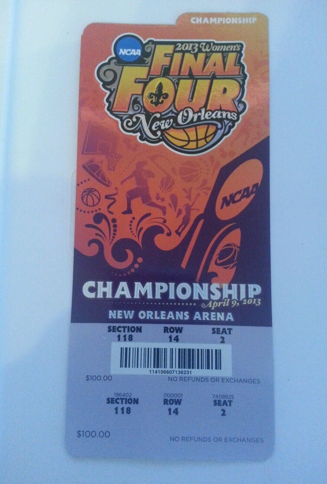 2013 NCAA WOWENS FINAL FOUR CHAMPIONSHIP GAME TICKET APRIL 9 NEW ORLEANS U CONN
