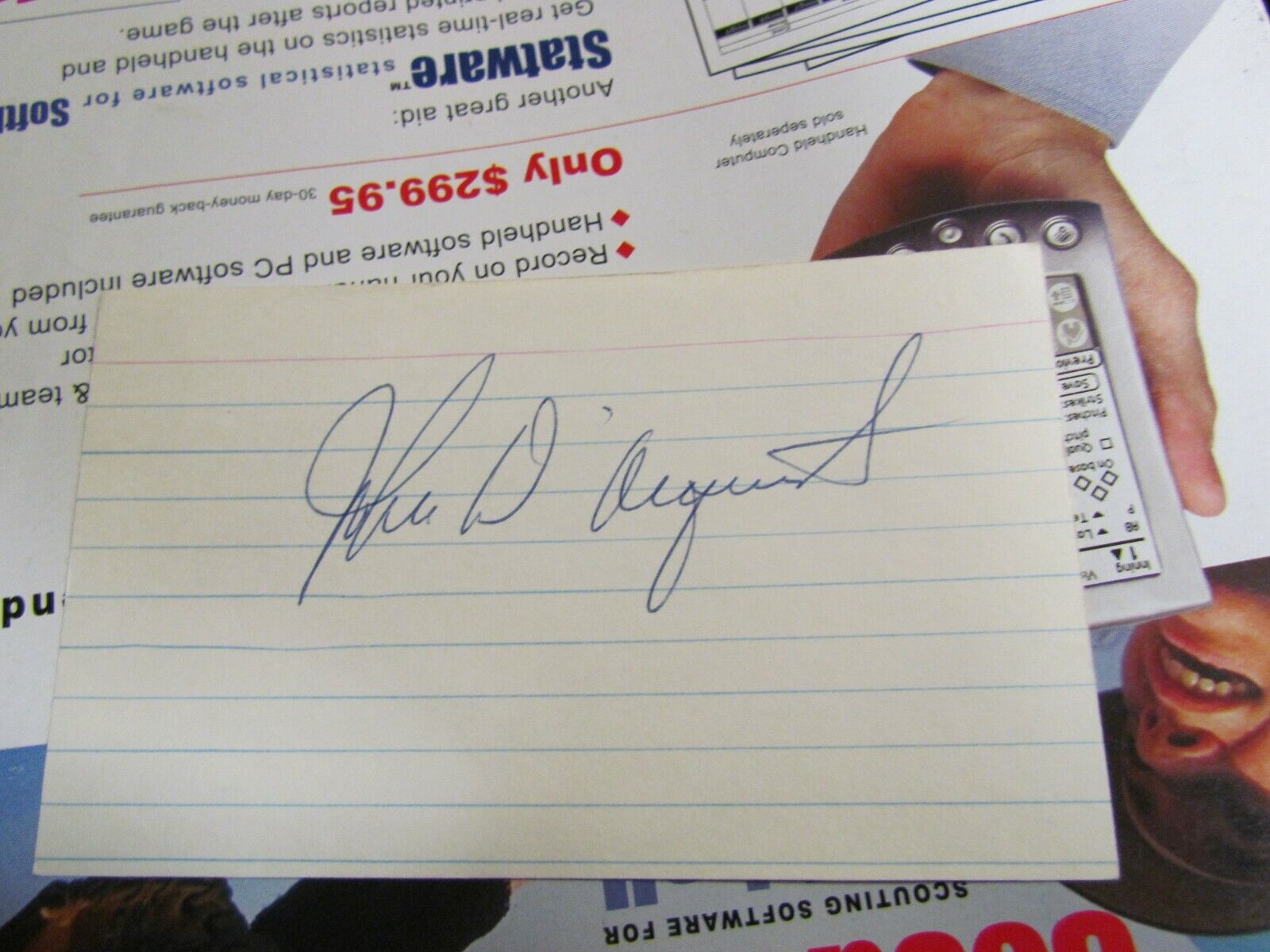 John D\' Acquisto autographed index card 