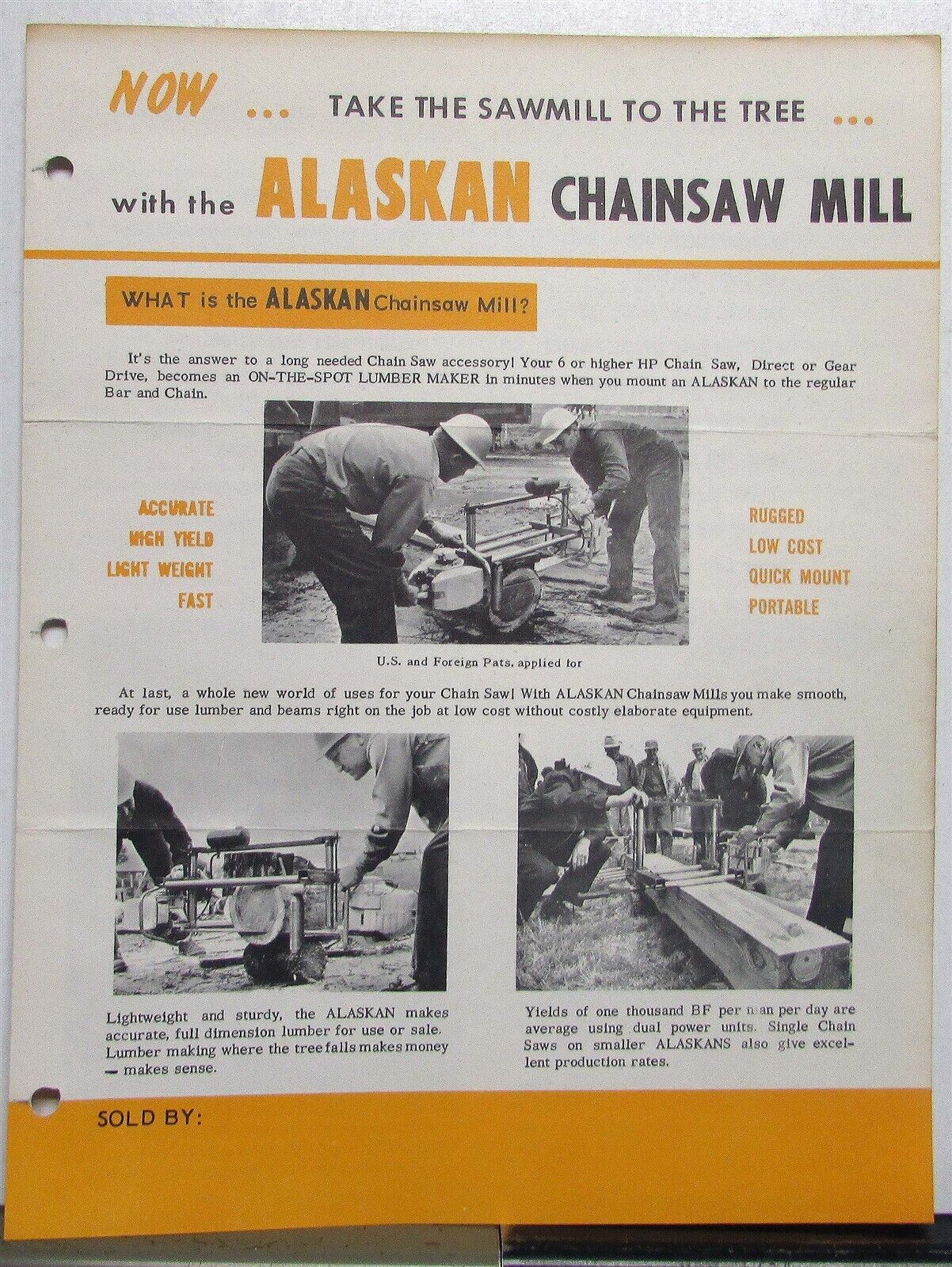 1960s Nygran Alaskan Chainsaw Mill Diagrams Features Specifications Sales Folder