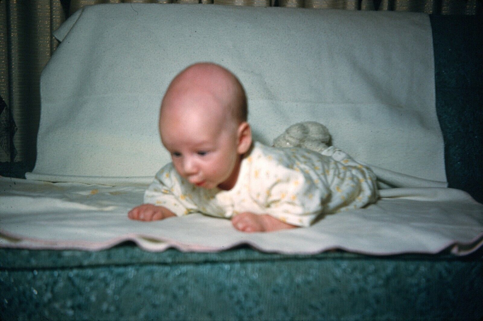 1959 Baby Cooing Tummy Time on Blanket 50s Vintage 35mm Slide