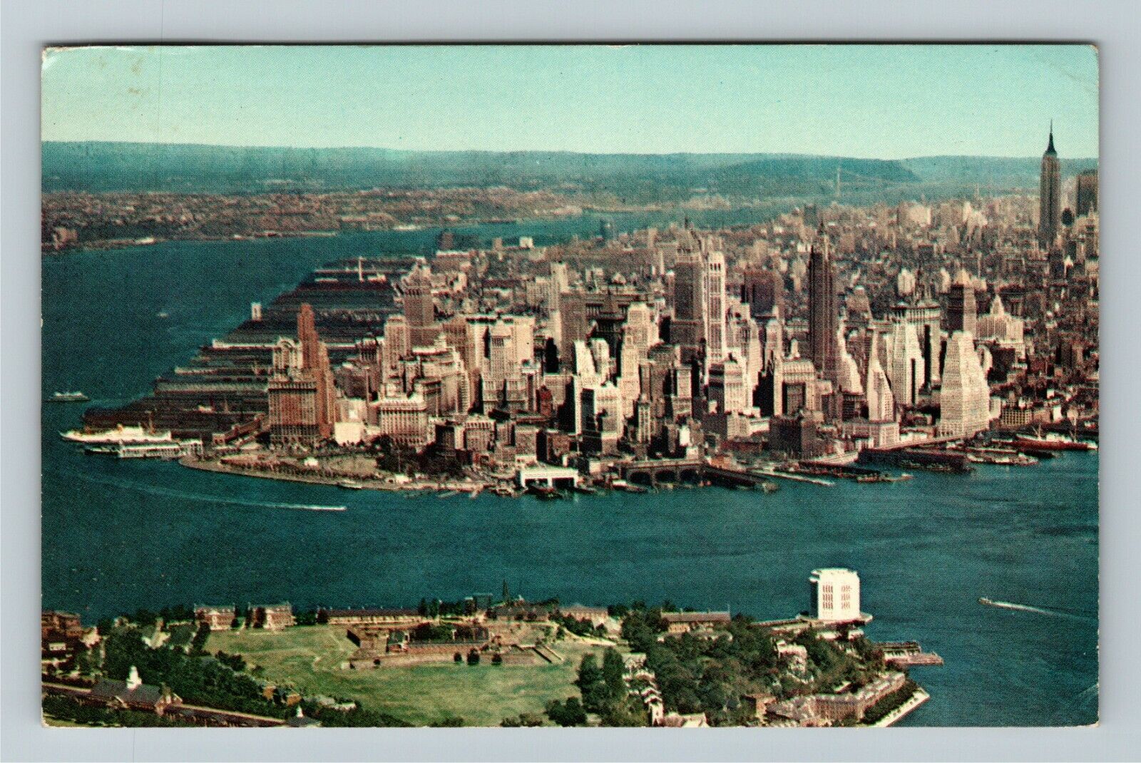 Manhattan NY-New York, Aerial View Manhattan, East River, c1965Postcard