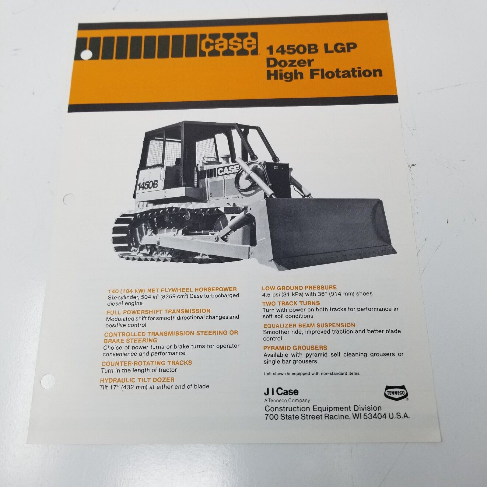 Case 1450B LGP Dozer High Flotation Sales Brochure 1980 Specifications Photos