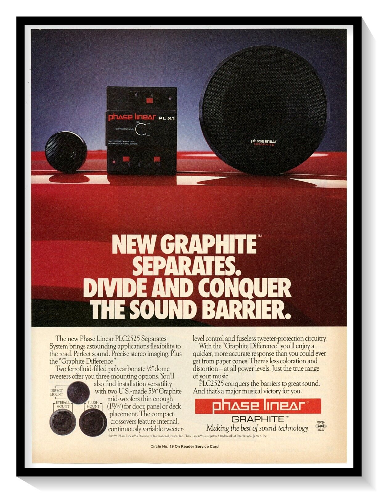 Phase Linear Graphite Speakers Print Ad Vintage 1989 Magazine Advertisement