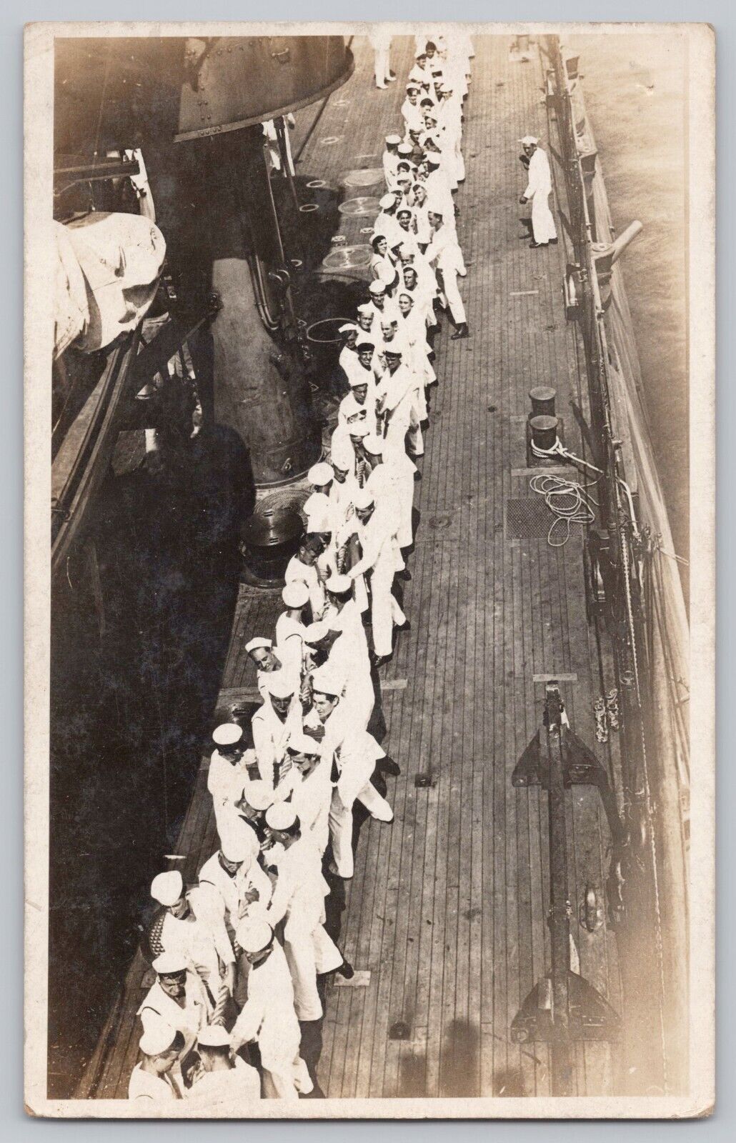 RPPC Sailors Rolling in the Rope 1910/1920s Battleship View Postcard
