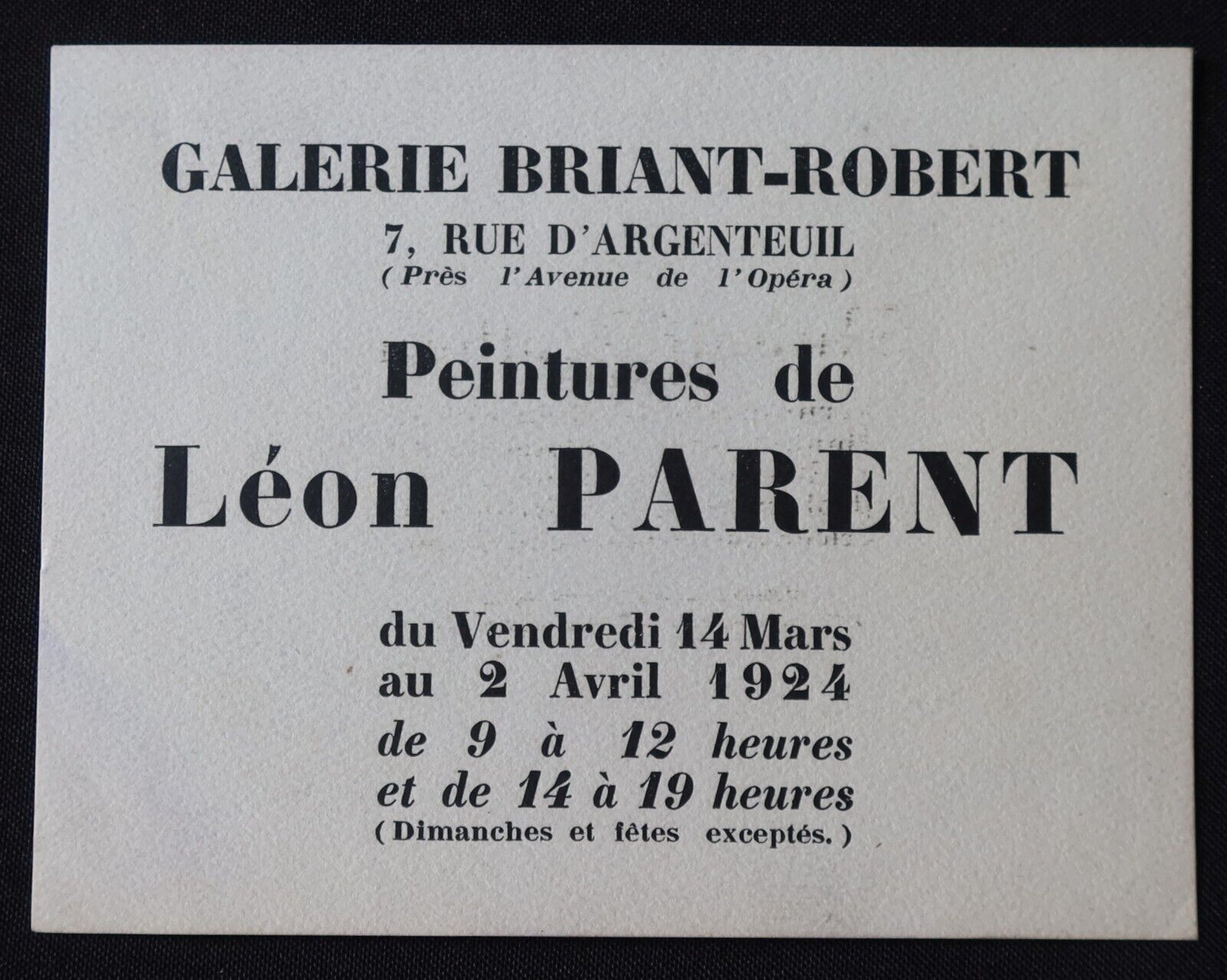 1924 Leon Painting PARENT Gallery Briant-Robert Painter Invitation Card