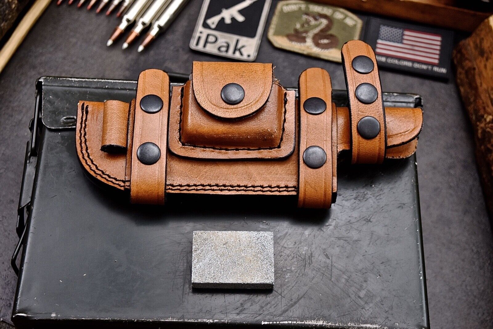 CFK IPAK Handmade HIGH QUALITY Horizontal Brown Leather Scout Knife Sheath Set A