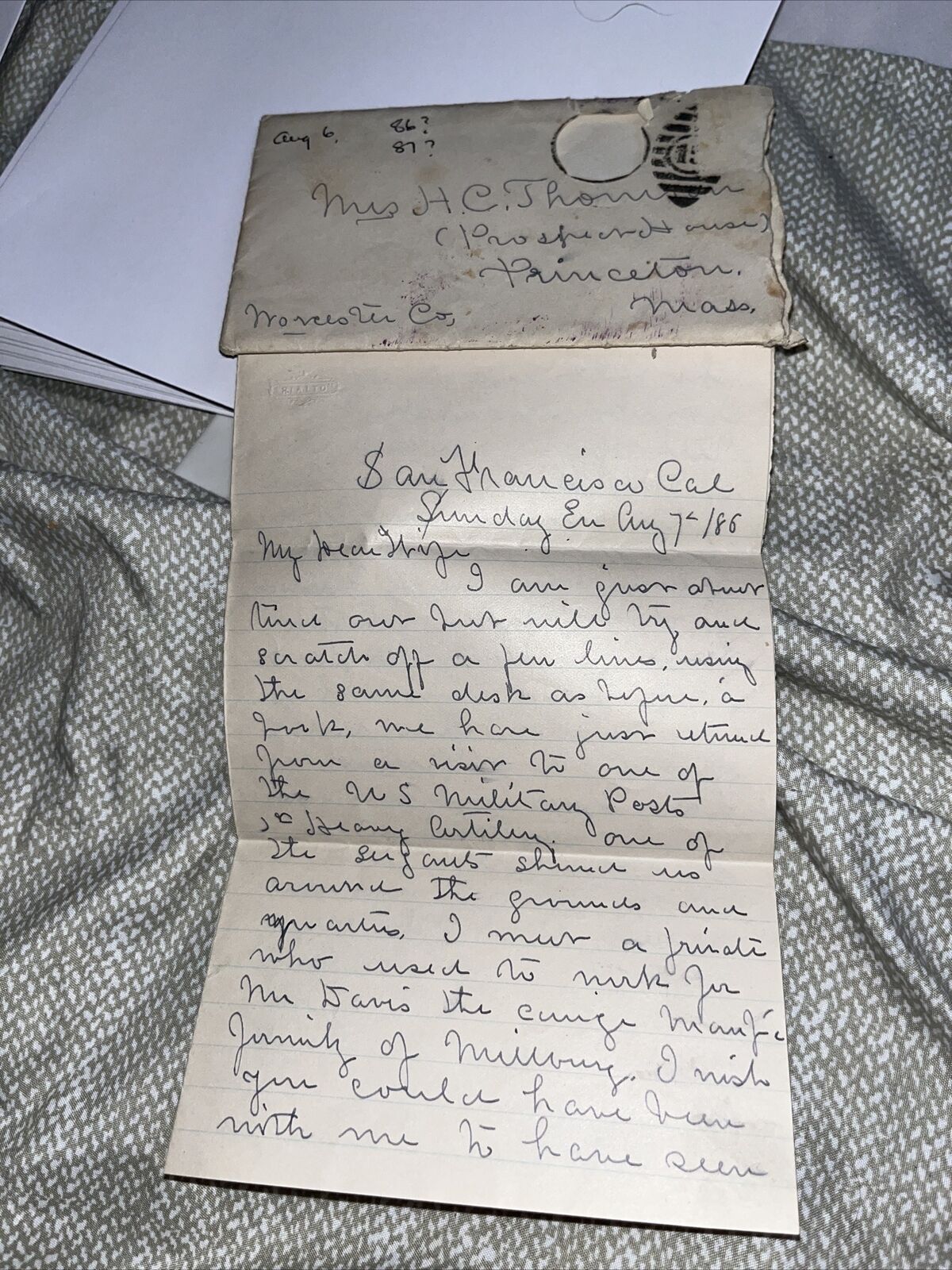 Antique 1886 Letter: Returned from Visit Of US Military Post Heavy Artillery GAR