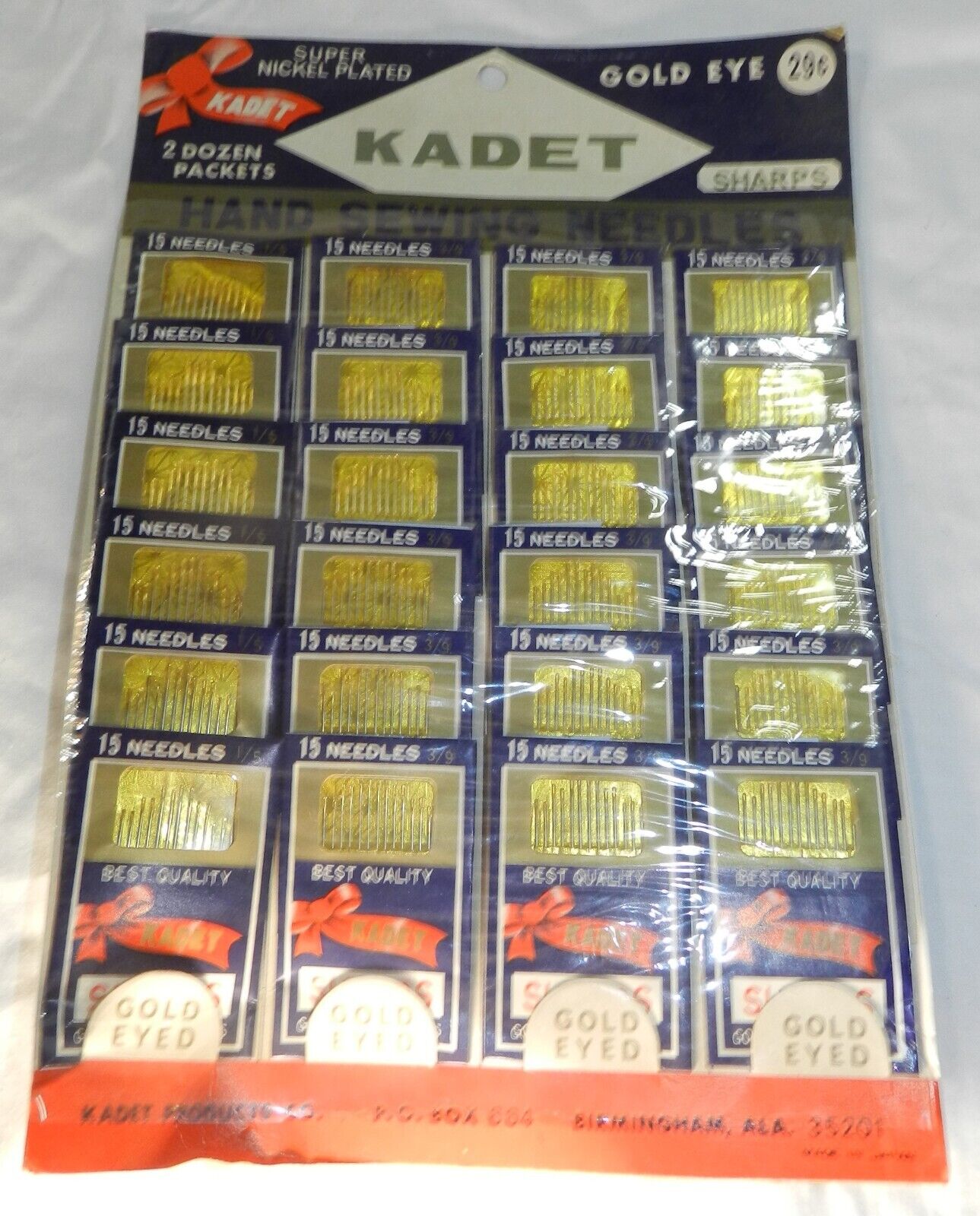 Unused Store display - Kadet Super Nickel Plated Gold Eye Needles - 360 needles