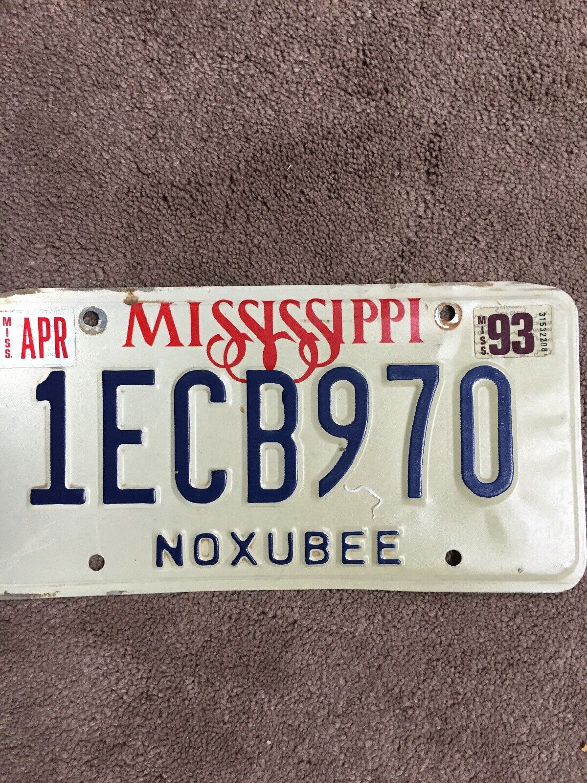 1993 Mississippi License Plate - 1ECB 970 - Nice