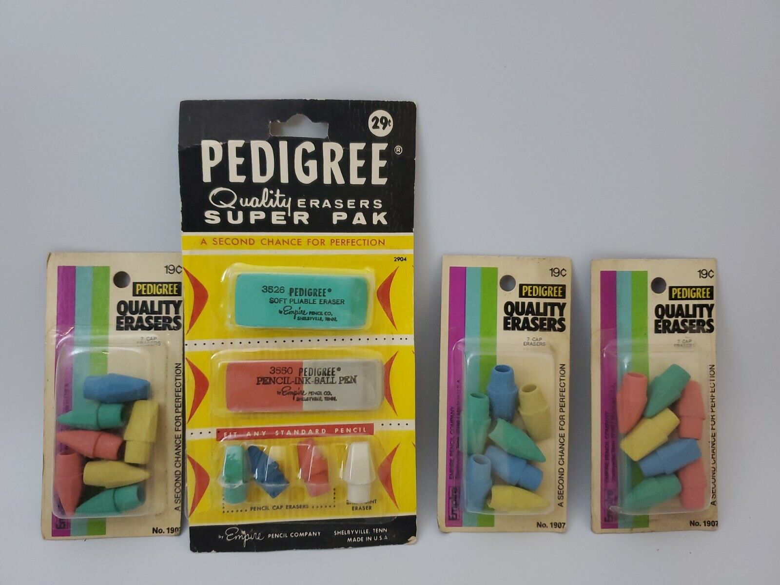 LOT OF 4 PACKS Vintage Pedigree Erasers New In Package New Old Stock