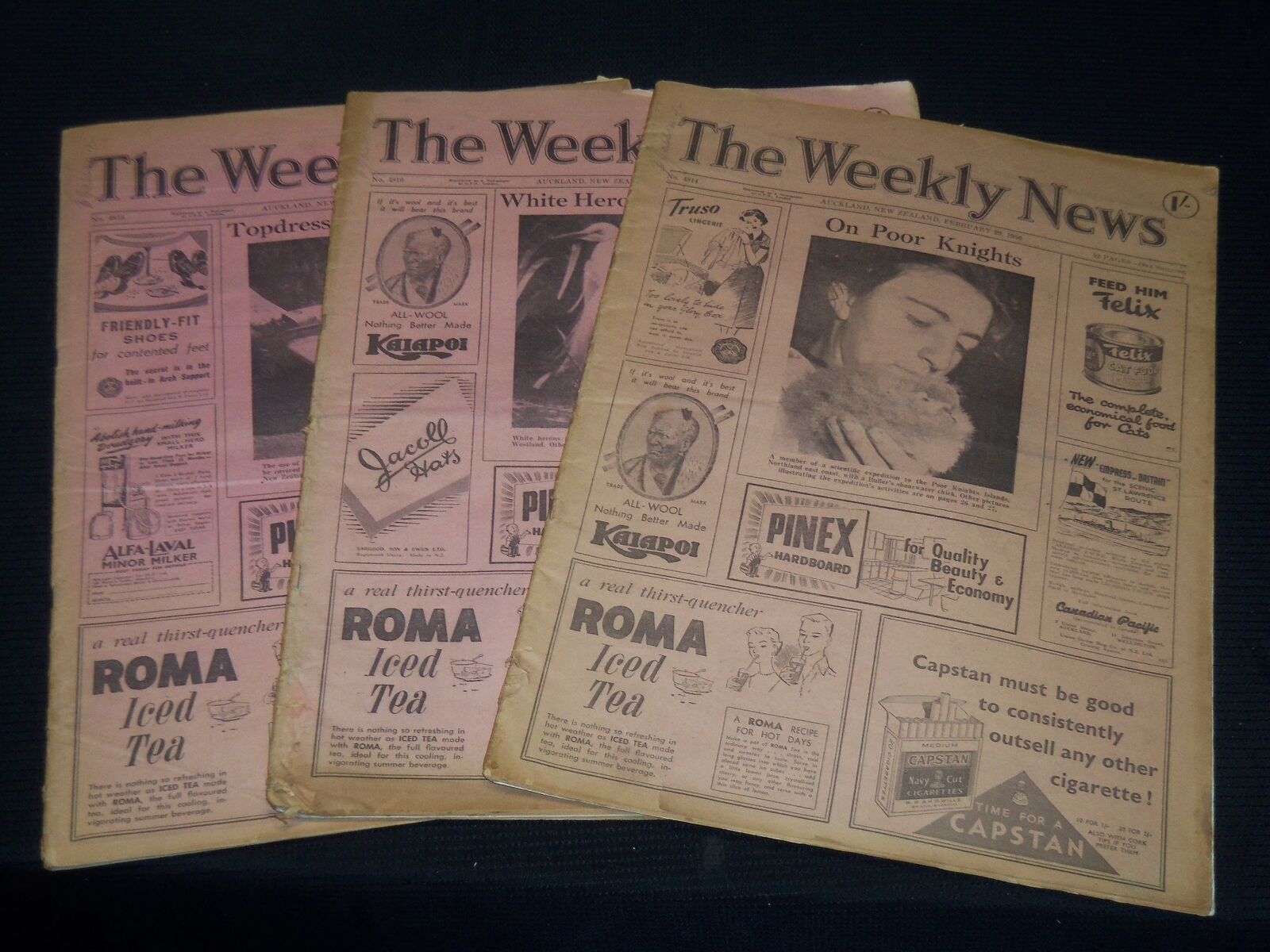1956 THE WEEKLY NEWS AUCKLAND NEW ZEALAND NEWSPAPER LOT OF 3 ISSUES - NP 1346