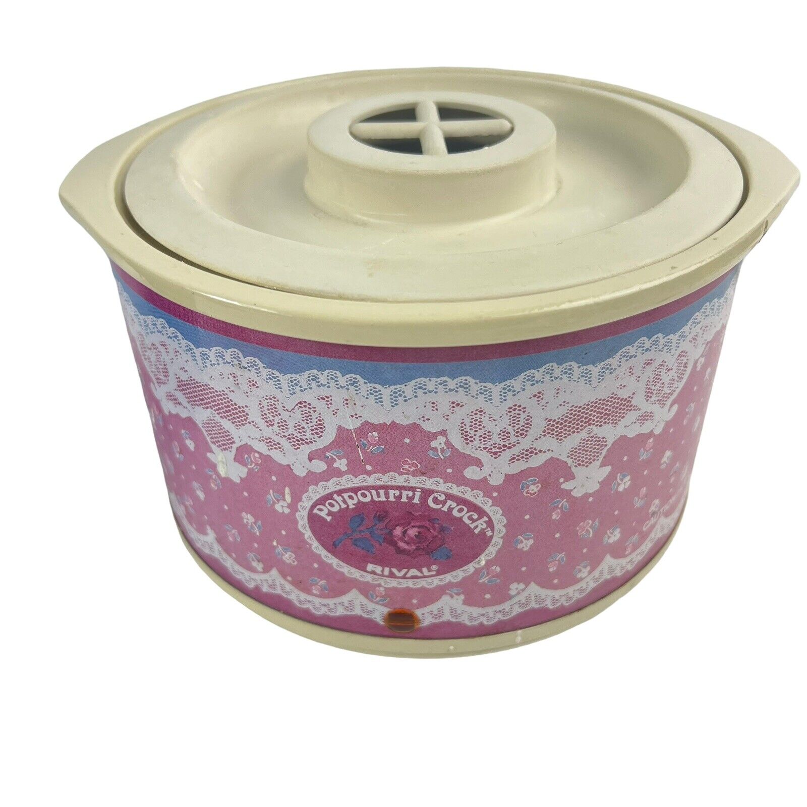 1987 Vintage Rival Potpourri Crock Electric Simmering Pot Pink White Lace 3207