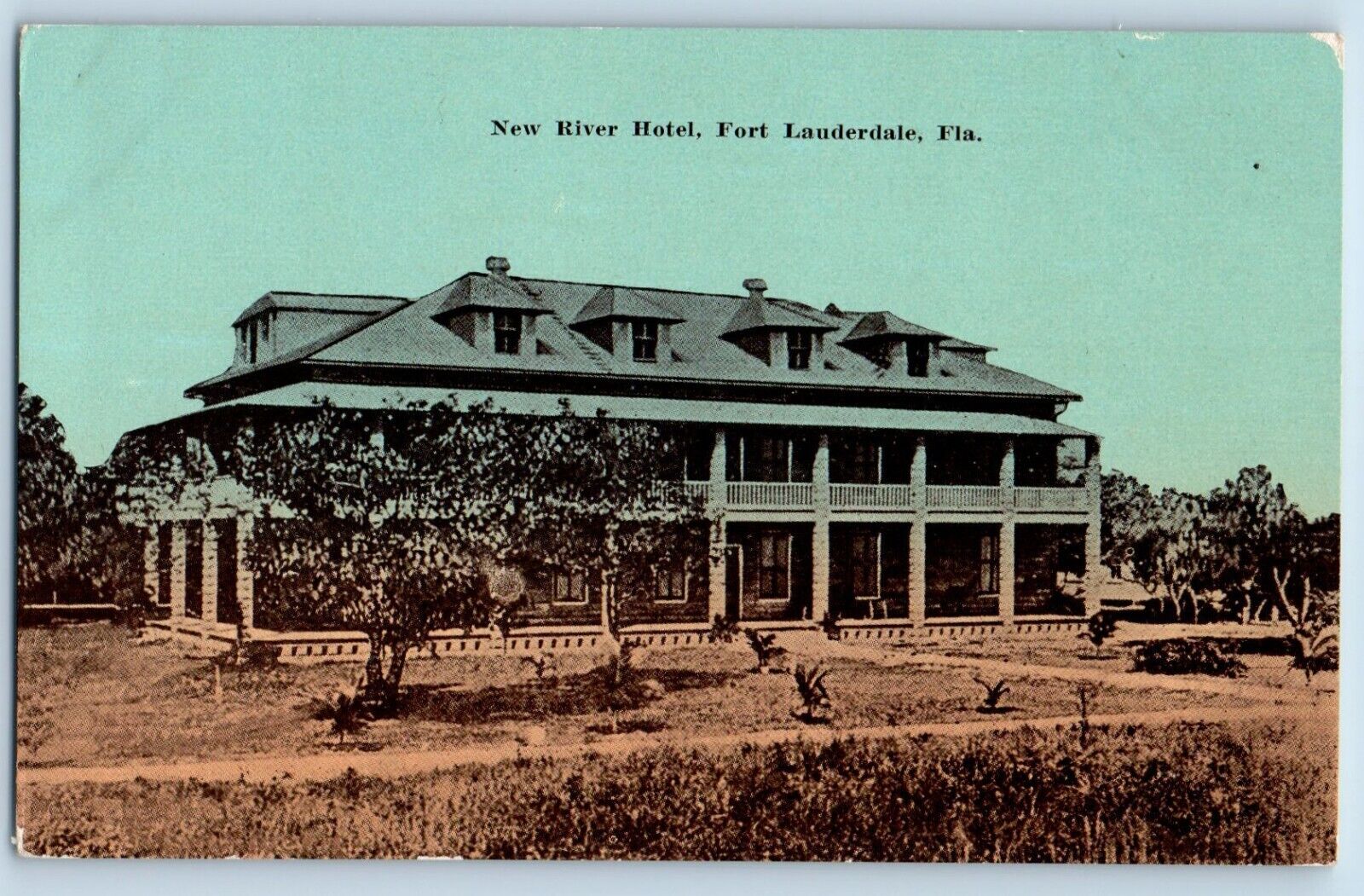 Fort Lauderdale Florida Postcard New River Hotel Exterior c1910 Vintage Antique