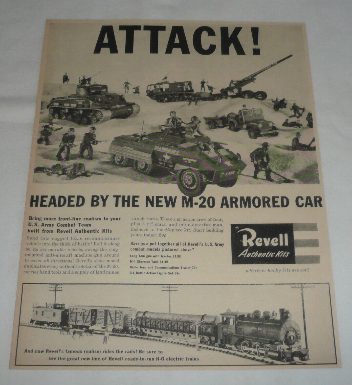 1957 REVELL models ad ~ ATTACK M-20 ARMORED CAR ~ US Army Combat Team