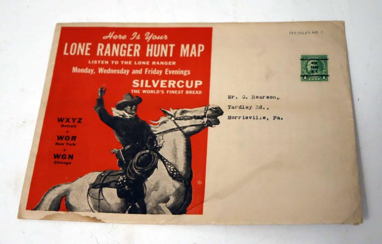 1938 LONE RANGER SILVERCUP BREAD LONE RANGER HUNT MAP W/ MAILER