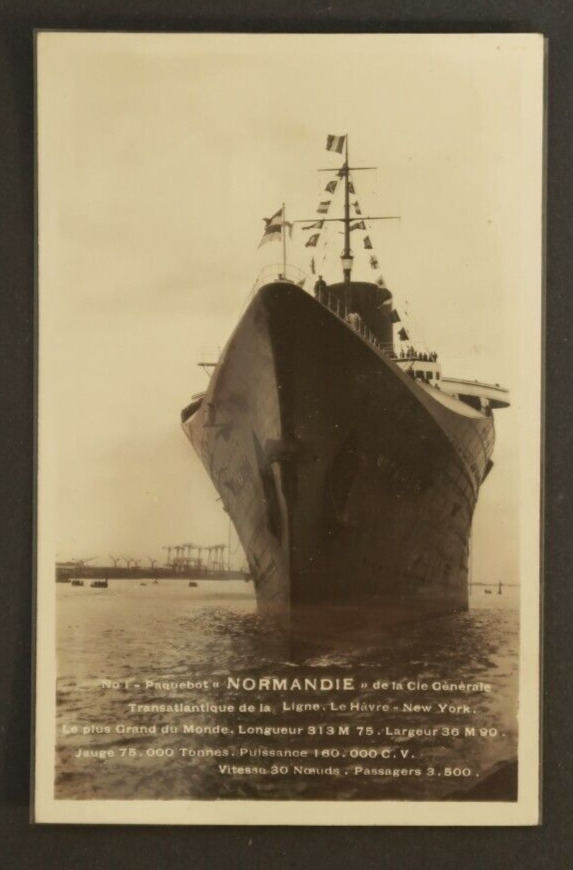 The SS Normandy Normandie At Sea French Postcard RPPC Ocean Liner Boats