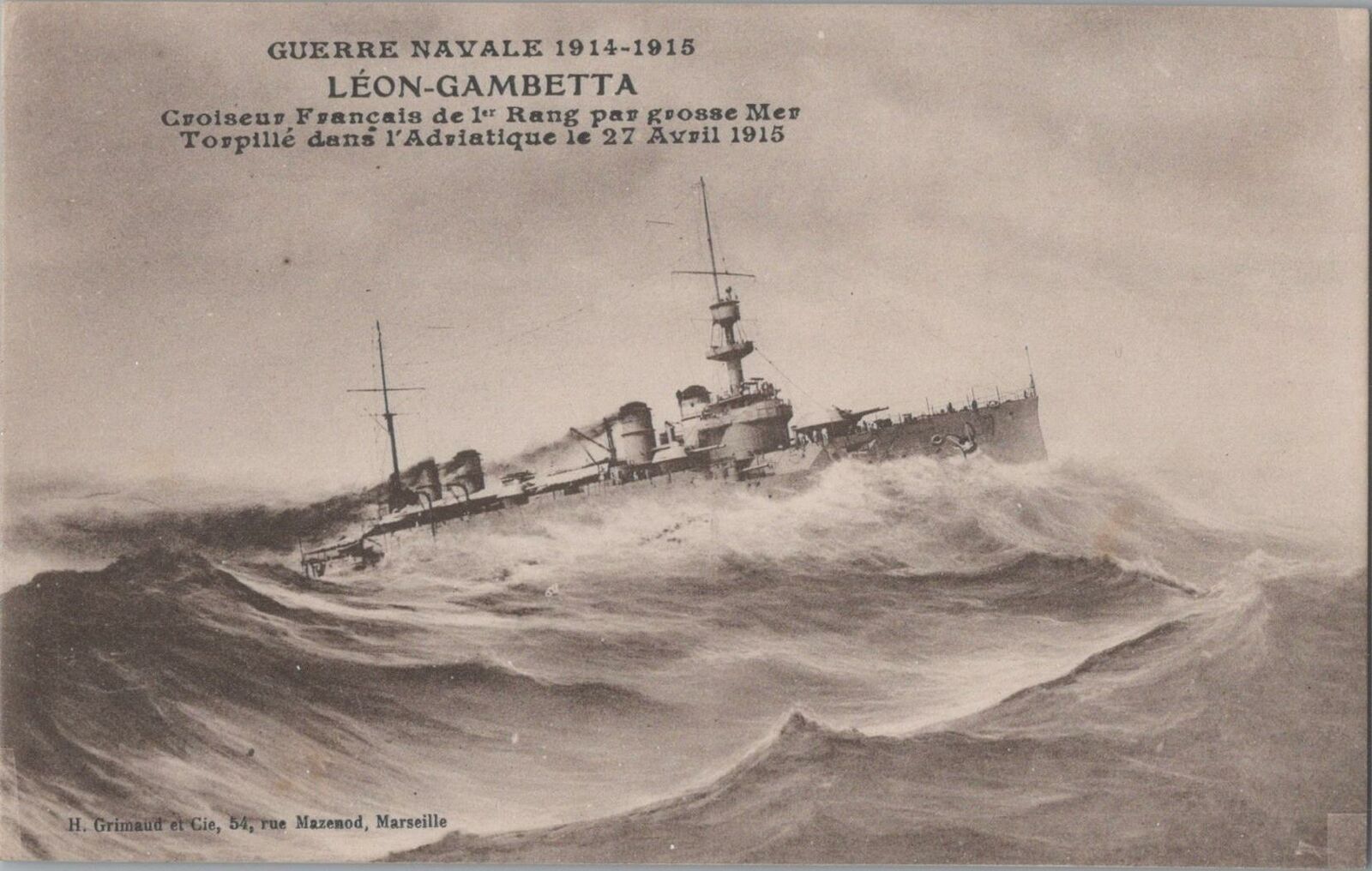 Postcard Ship Guerre Navale 1914-1915 Leon Gambetta 