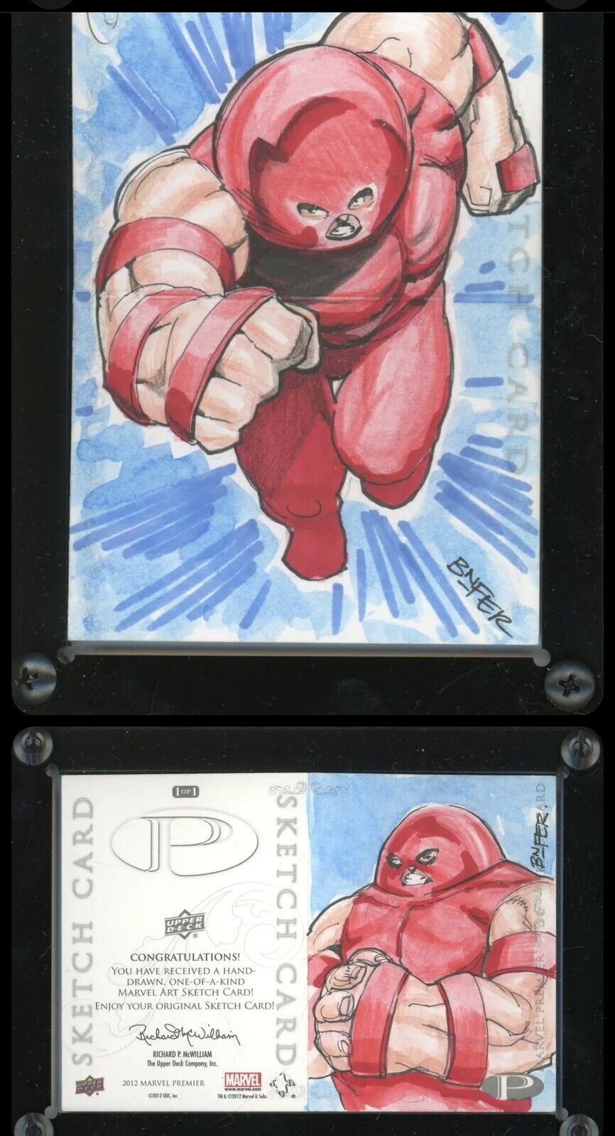 2012 UD Marvel Premier Dual Panel Sketch Card - Bienifer Flores Juggernaut 1/1