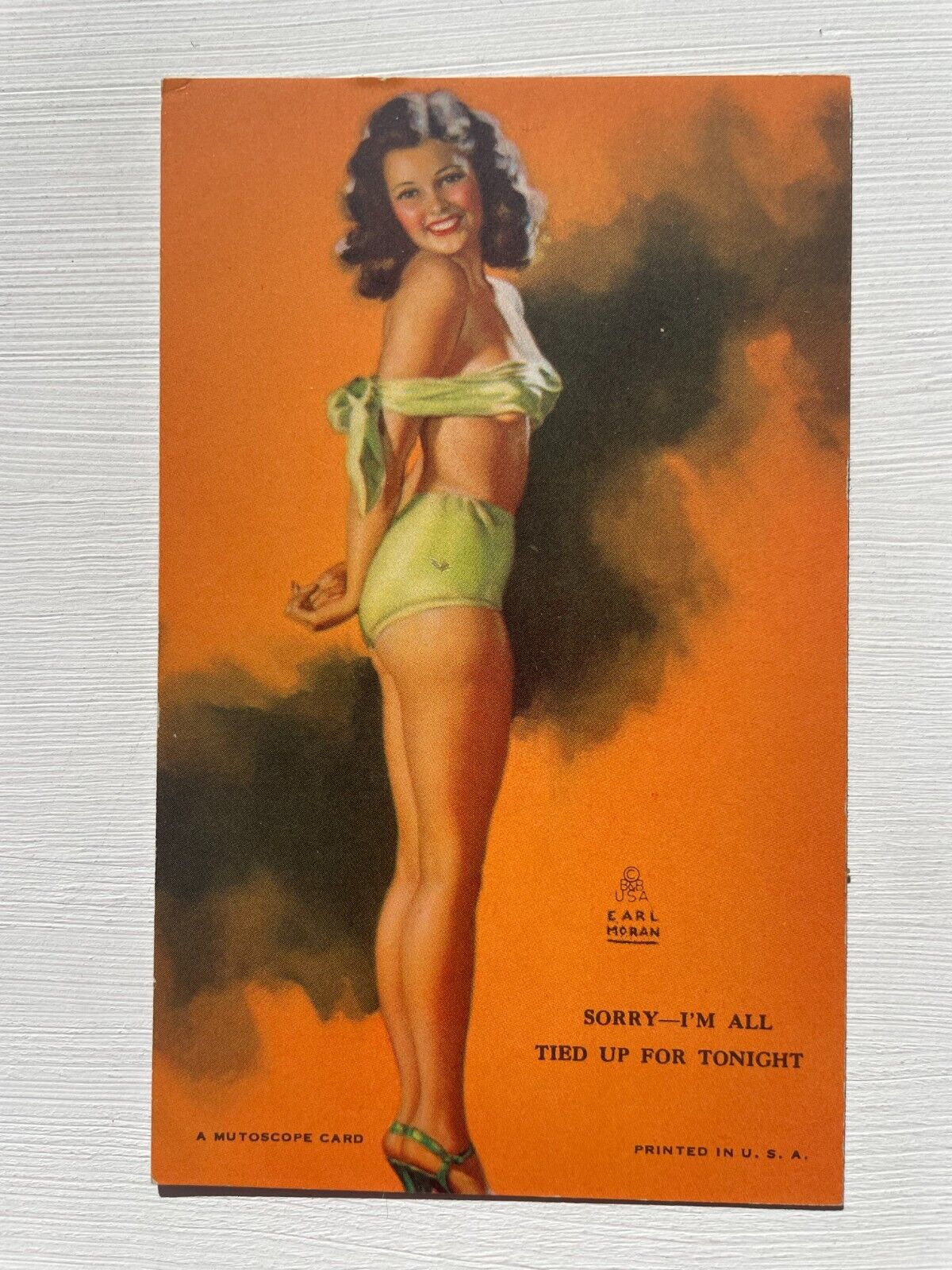 1940\'s Pinup Girl Picture Mutoscope Card-Earl Moran- All Tied Up