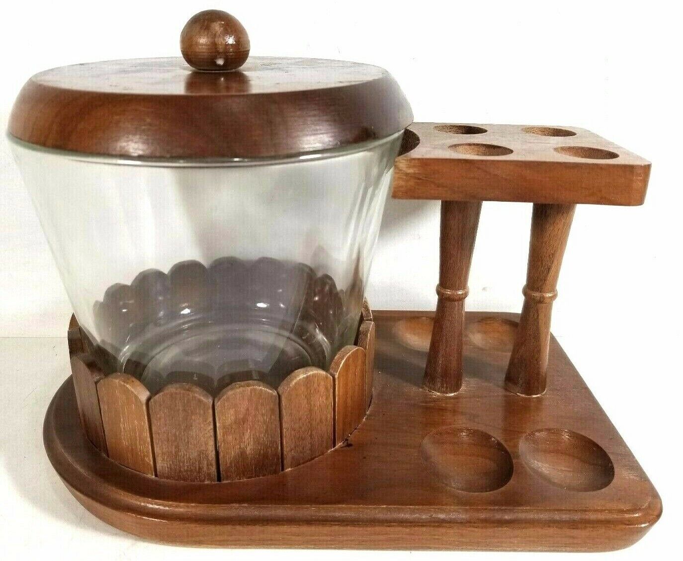 Vintage Fairfax Tobacco Glass Humidor Jar Wood Pipe Stand Made in USA
