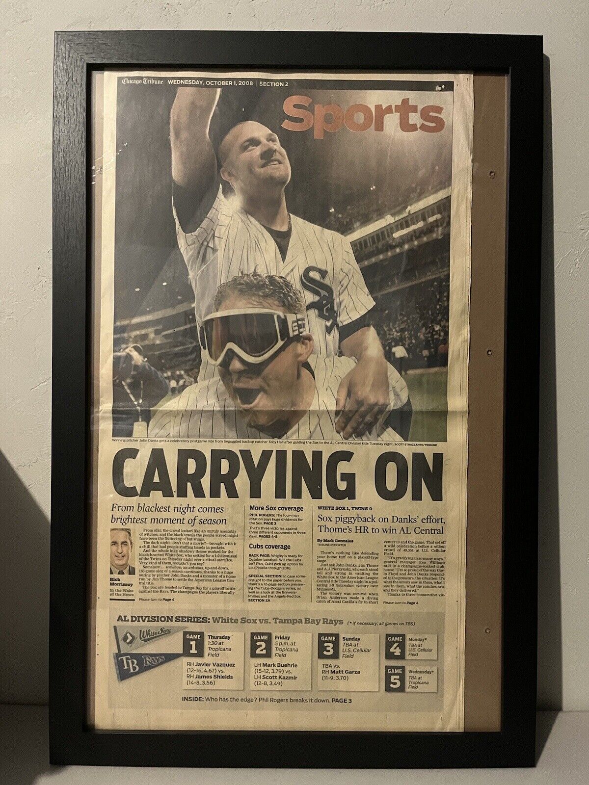 Chicago White Sox Game 163 Newspaper Framed Chicago Tribune ‘08 Tie-Breaker Game