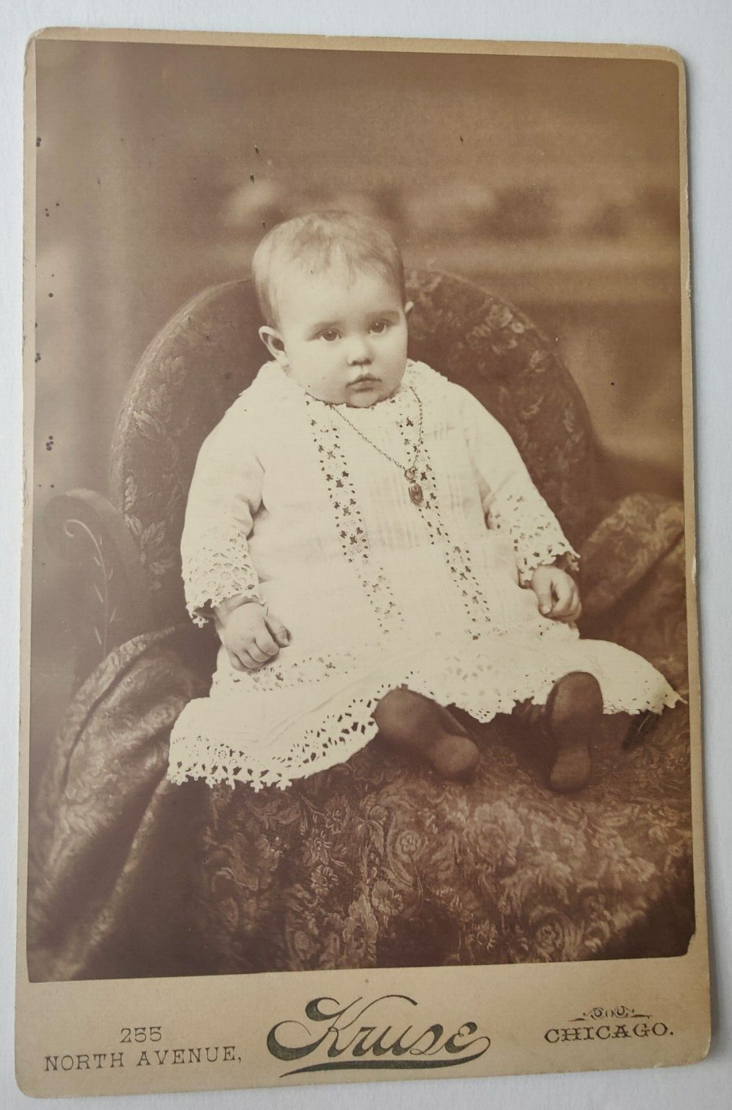 Vintage Cabinet Card Baby in Lace Gown by Kruse in Chicago, Illinois