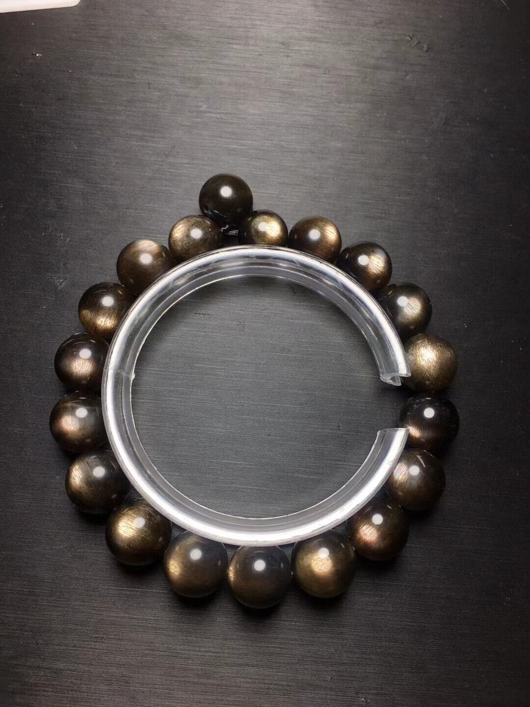 11.4mm Natural Black Moonstone Sunstone Strong Light Crystal Beads Bracelet AAAA