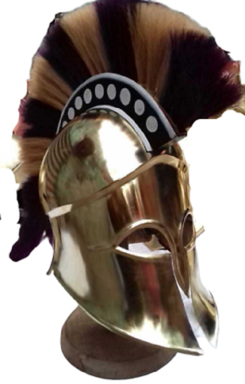 Steel Helmet Black & White Plume Knight Spartan Greek Corinthian Armour