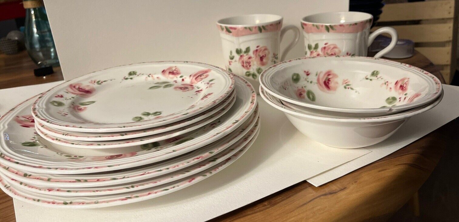VTG Gibson Roseland Pink Floral Tea Roses Lot Of  11 Pieces