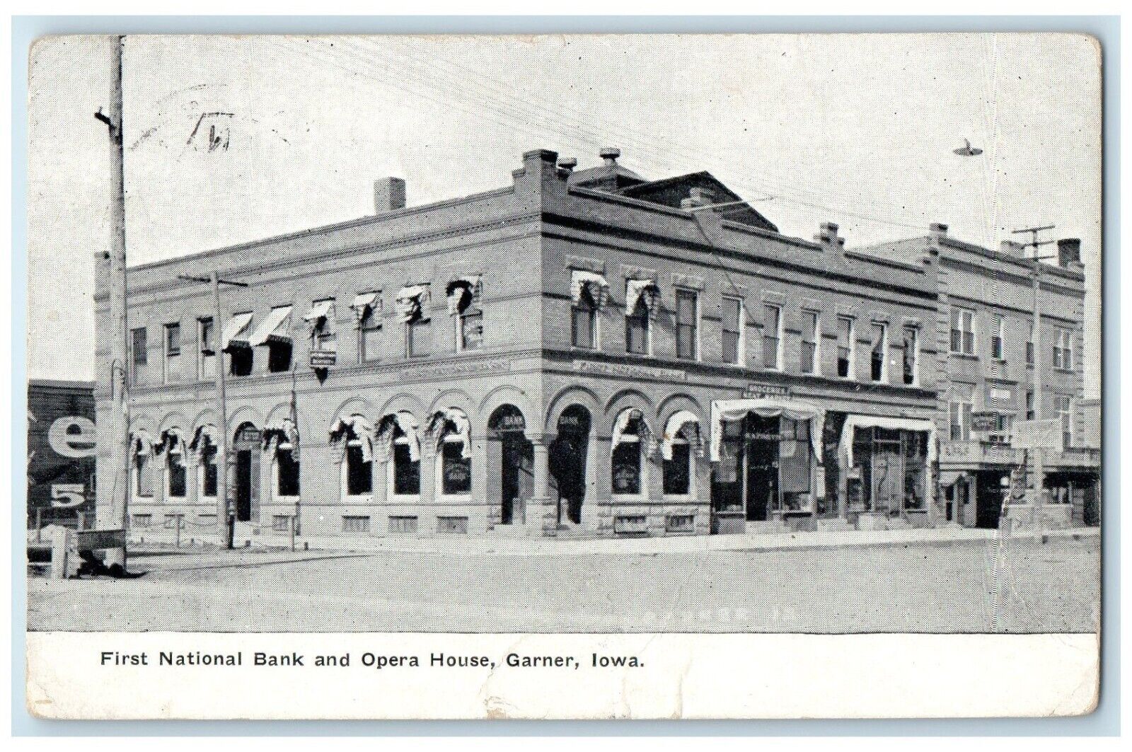 1910 First National Bank And Opera House Building Garner Iowa IA Posted Postcard