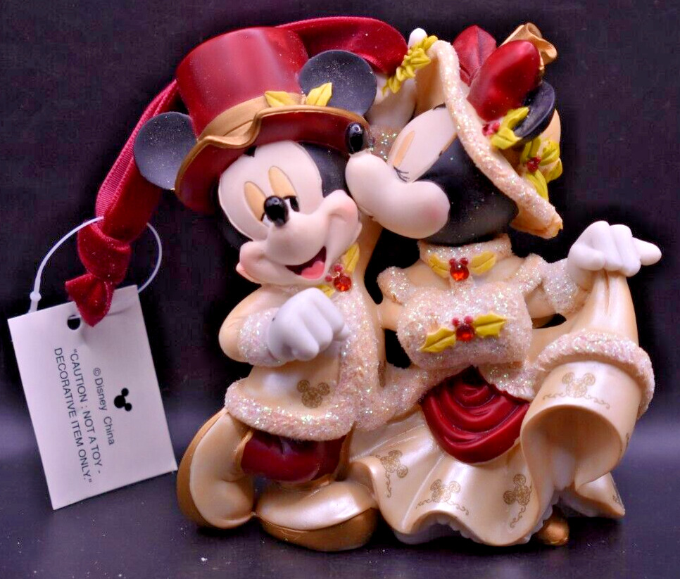 Disney Parks Victorian Christmas Mickey & Minnie Mouse Ornament NEW