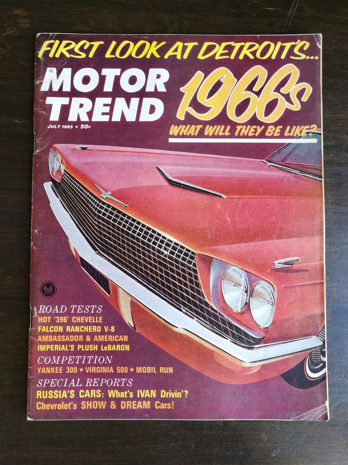 Motor Trend Magazine July 1965 - Chevelle 396 - Ford Ranchero - Mako Shark II