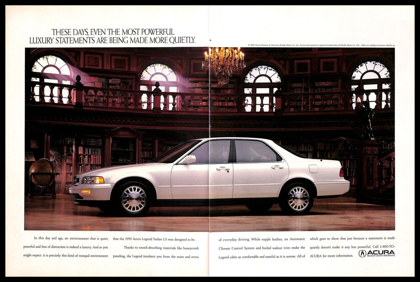 1992 Acura Legend Sedan LS Vintage PRINT AD Luxury Car Quiet Statement