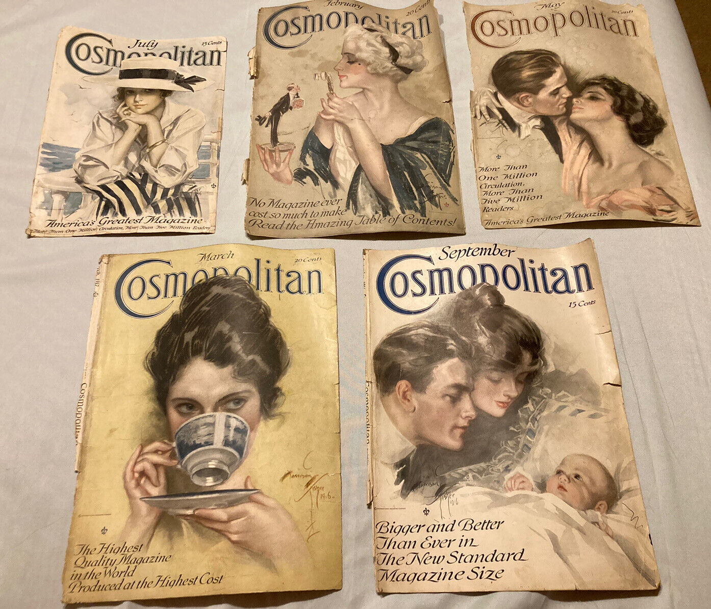 Cosmopolitan Magazine Covers ONLY Lot of 5 Vintage 1916 1917