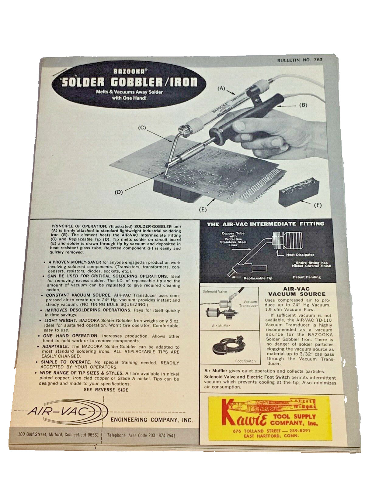 1960\'s Spec Sheet Tools Industry Machining Air-Vac Bazooka Solder Gobbler Iron