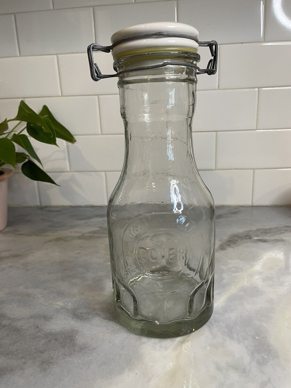 Vintage Dover #80 Thumb Print Bottle with White Ceramic Latch Top