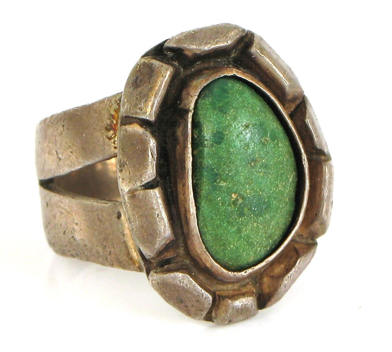 VTG BEAUTIFUL STERLING SILVER NATIVE AMERICAN BRUTALIST GREEN TURQUOISE RING S6