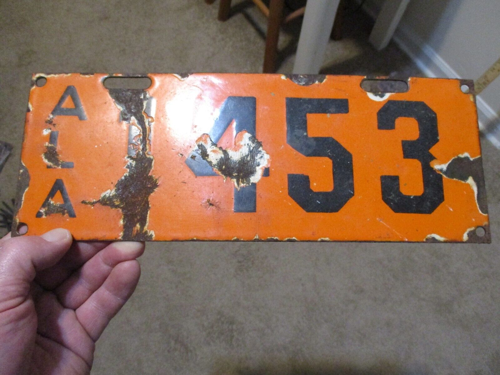 1913 ALABAMA PORCELAIN LOW # 1453 LICENSE PLATE  2nd YEAR ISSUE