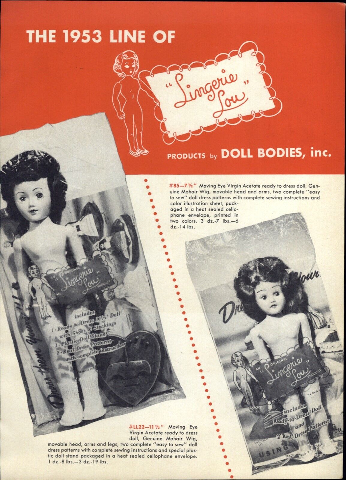 1953 PAPER AD 4 PG Lingerie Lou Doll Bodies Body 