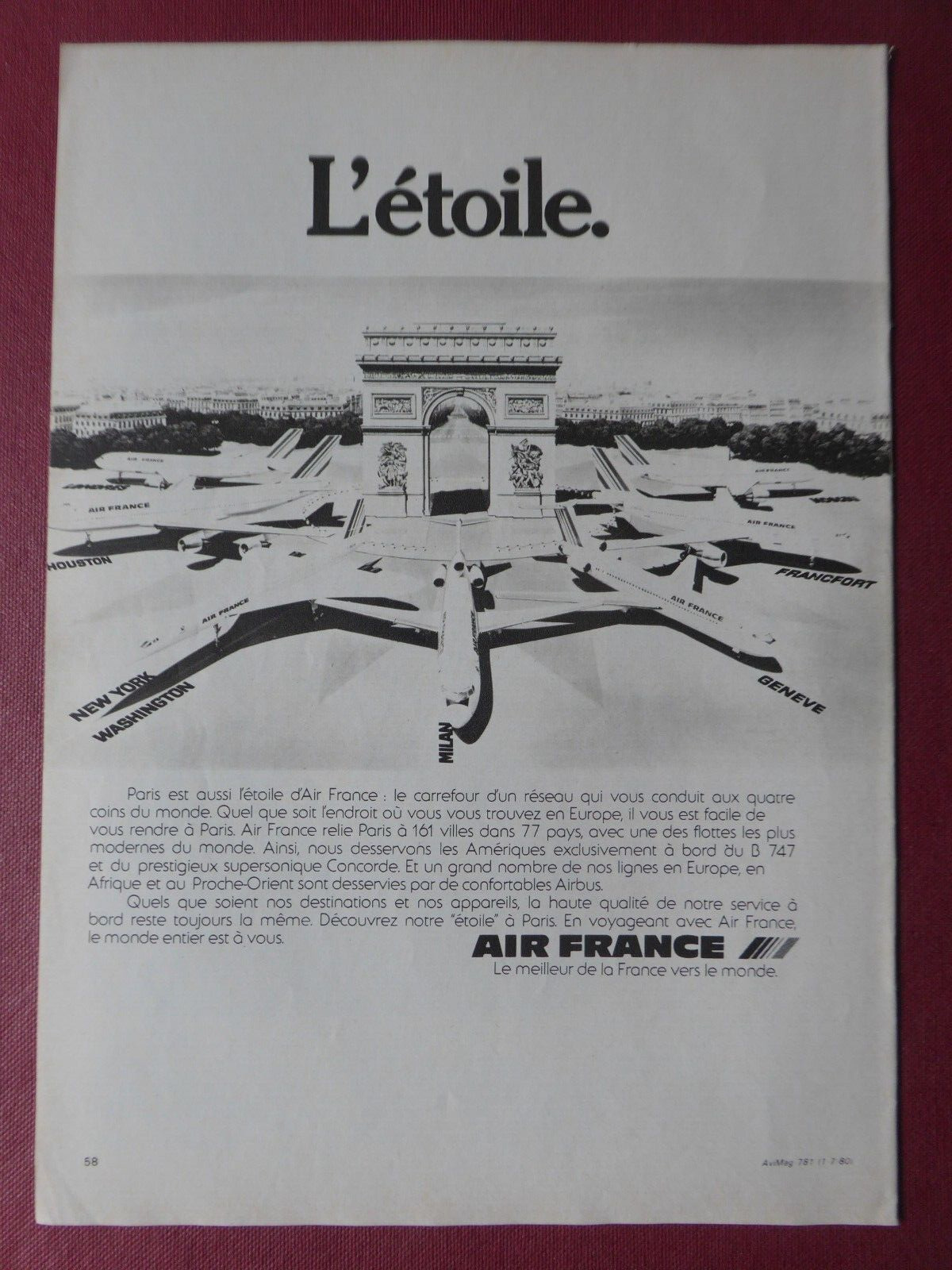 3/1980 PUB AIR FRANCE AIRLINE ETOILE CHAMPS ELYSEES CONCORDE BOING FRENCH AD