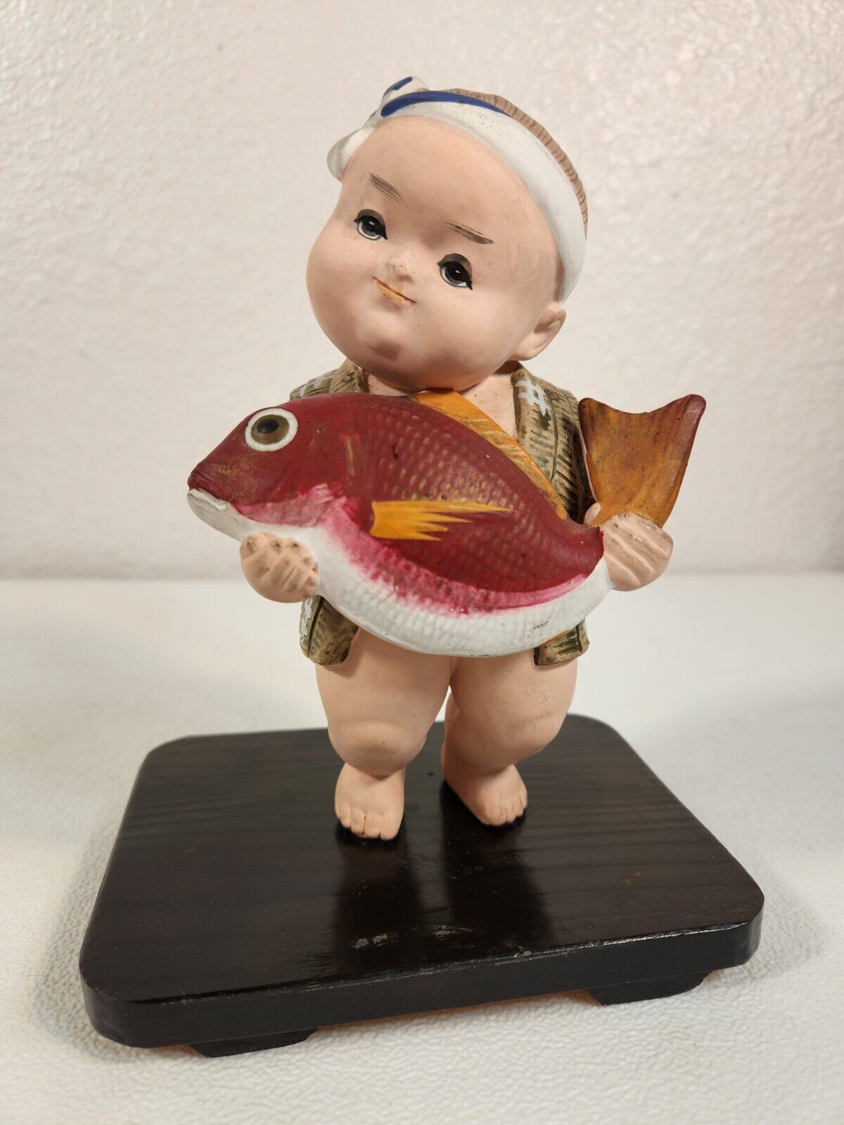Vintage Japanese Hakata Doll Boy Holding Red snapper Circa 1960s Fast Ship