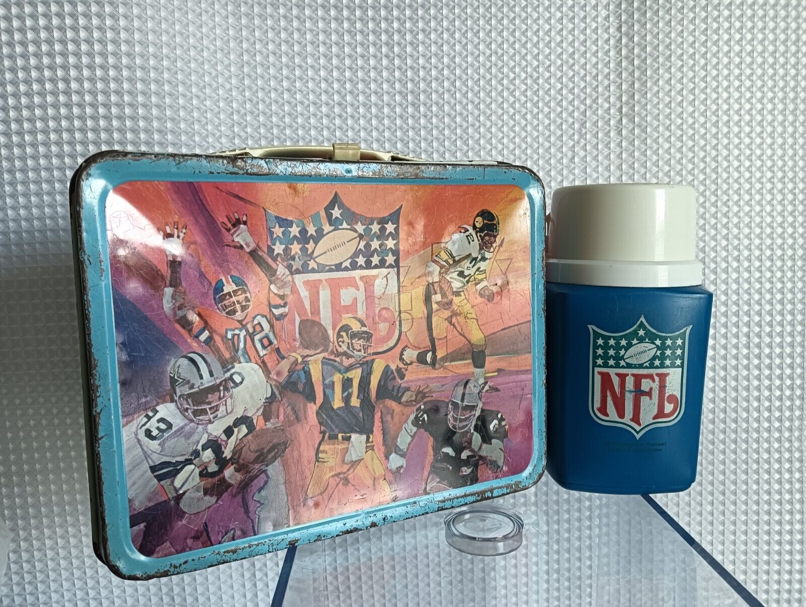 Vintage 1978 NFL Football Metal Childs Lunchbox AFC and NFC With Thermos 1975