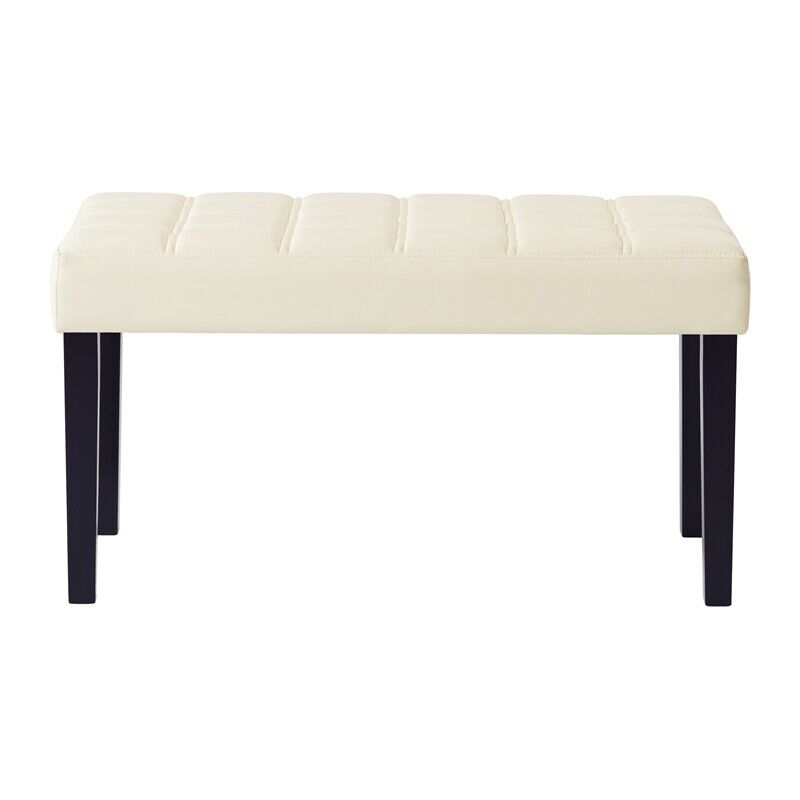 CorLiving California White Faux Leather Tufted Entryway Bench with Wood Legs