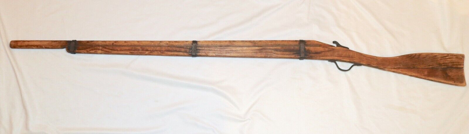 LARGE antique vintage hand carved wood cast iron Folk Art toy rifle sculpture 