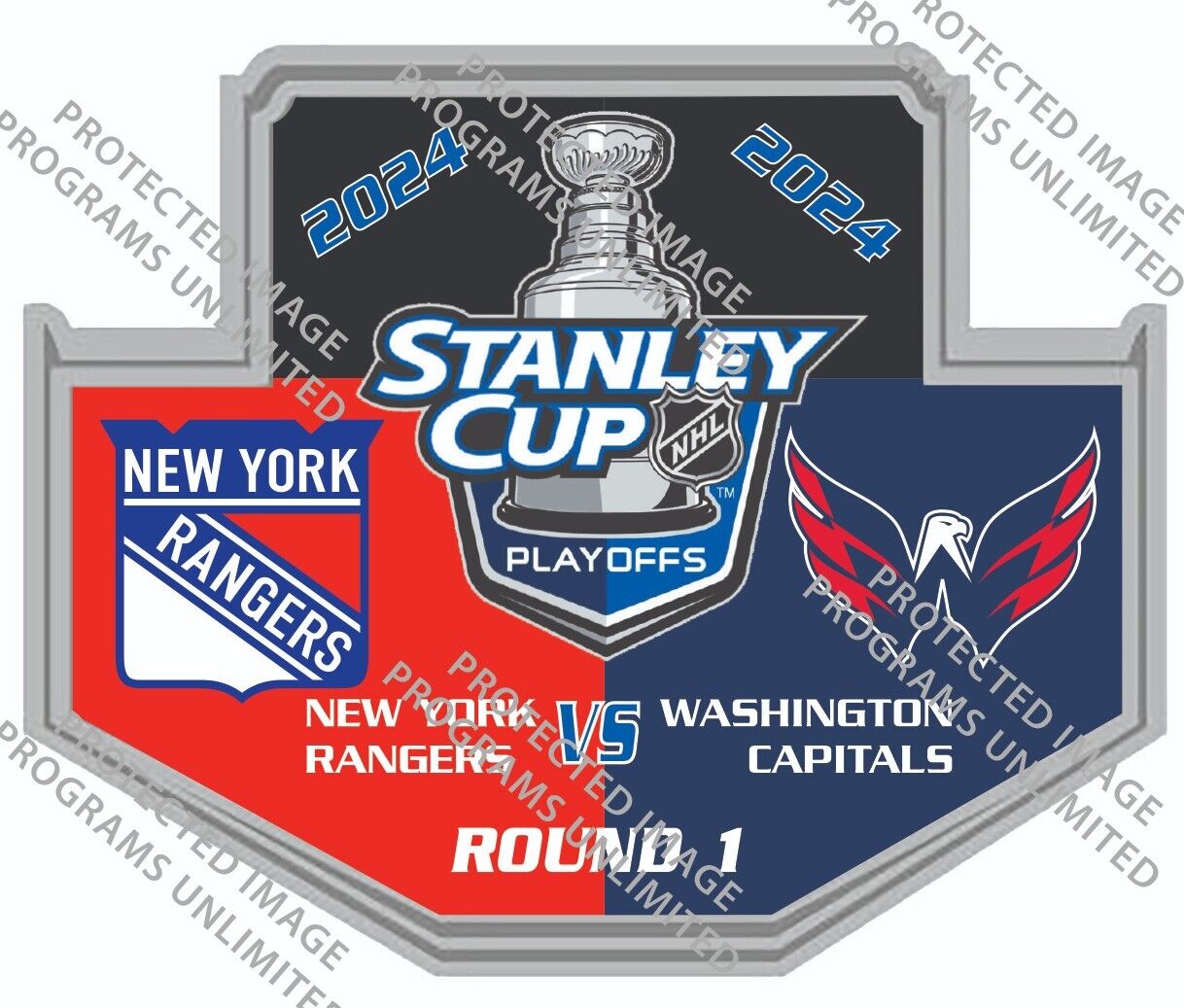 2024 STANLEY CUP PLAYOFFS PIN NY NEW YORK RANGERS WASHINGTON CAPITALS PUCK STYLE