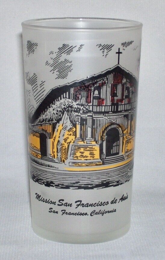 LIBBEY~ Vintage Frosted Tumbler Glass MISSION SAN FRANCISCO de ASIS, CA (12 Oz)