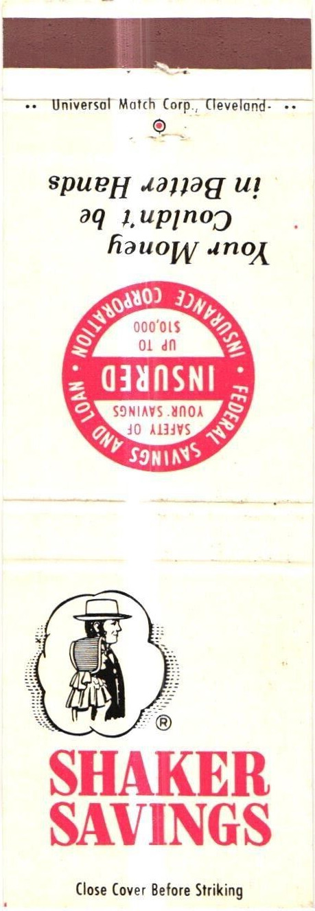 Shaker Savings Federal Savings and Loan Insurance Corp. Vintage Matchbook Cover